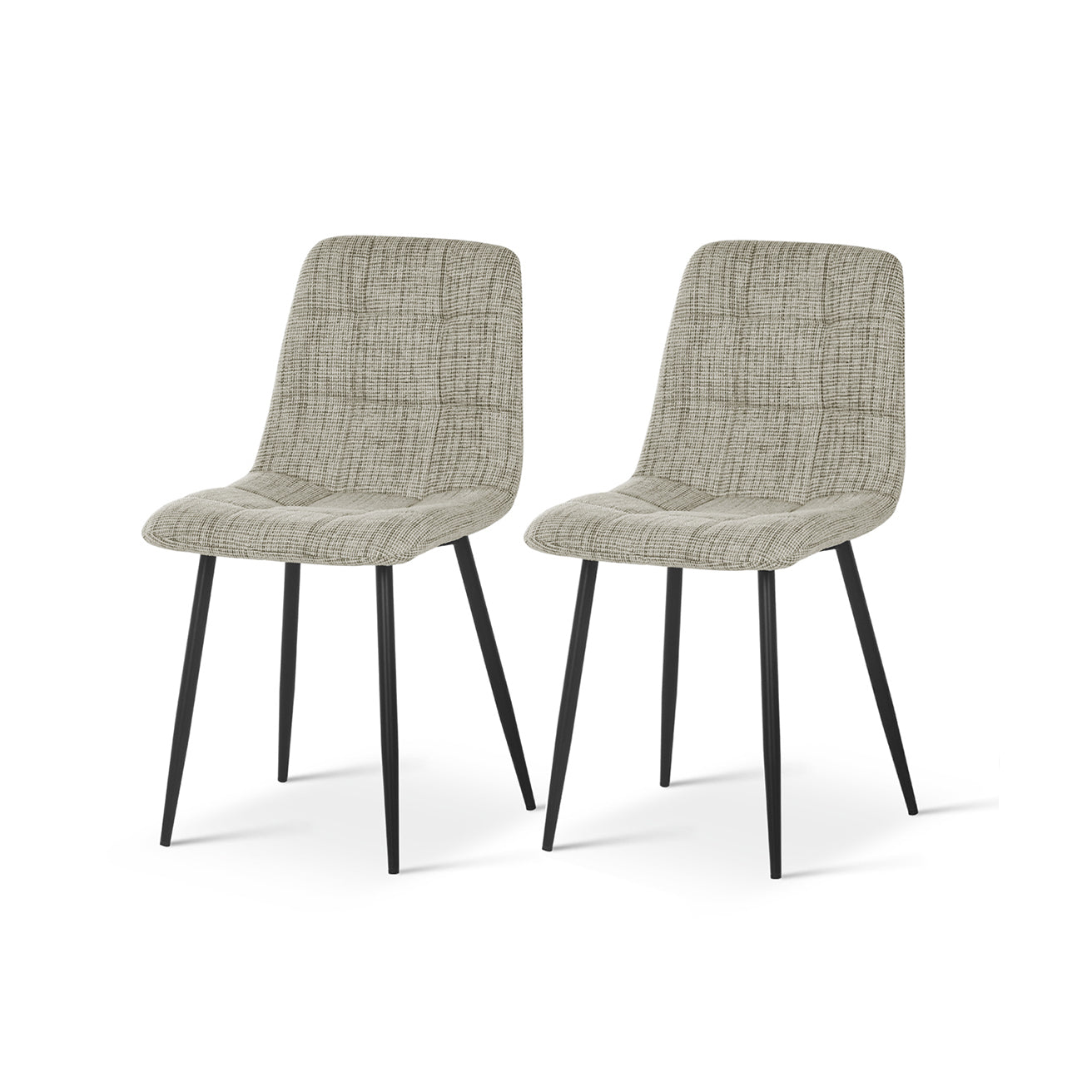 Découvrez le lot de 3 chaises de salle à manger OFCASA Aoife en tissu lin aux couleurs assorties : un design moderne avec assise confortableavec motif matelassé à carreaux, pieds en métal robustes et montage facile — parfait pour un intérieur contemporain.