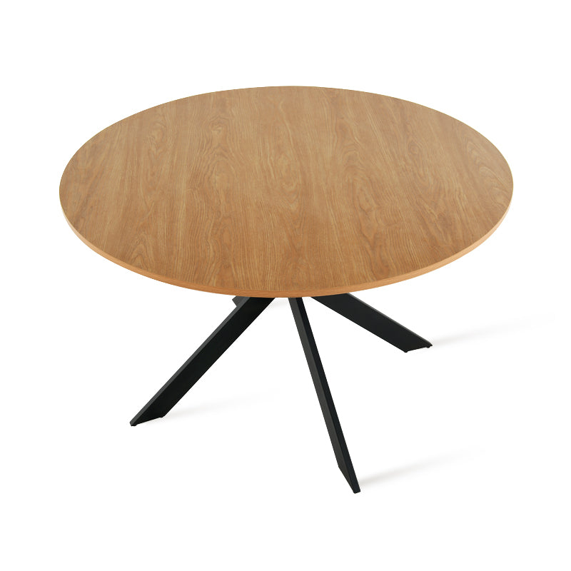 Découvrez la table de salle à manger ronde Tilly d’OFCASA – plateau en mélamine effet bois de 120 cm, pieds en métal en X robustes et montage facile. Parfaite pour accueillir 4 personnes dans les intérieurs modernes.