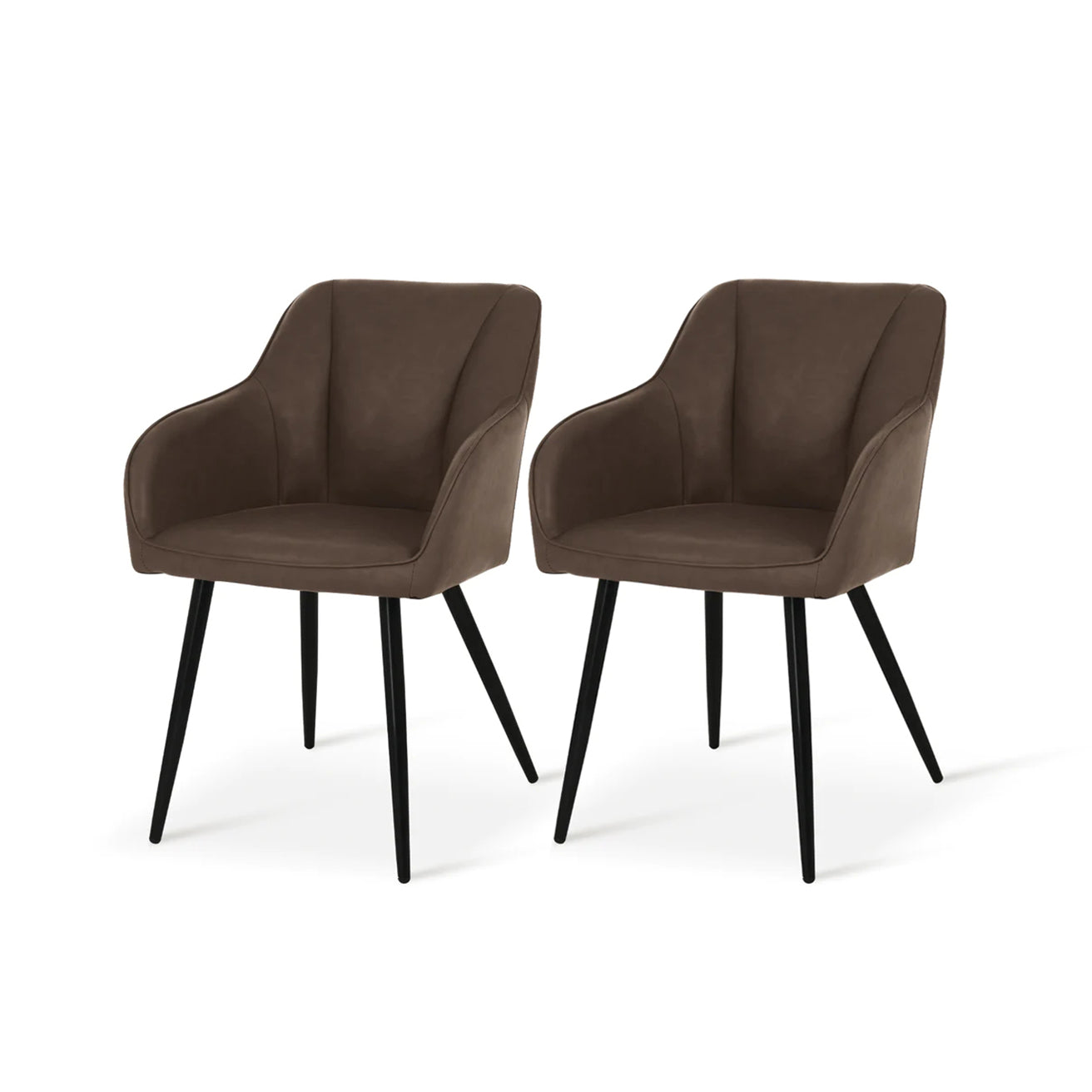 Lot de 4 chaises design Sienna d'OFCASA avec assise rembourrée grise et pieds métal noir, autour d'une table en bois,Chaise de salle à manger Sienna en contexte réel, montrant son dossier ergonomique et son style contemporain