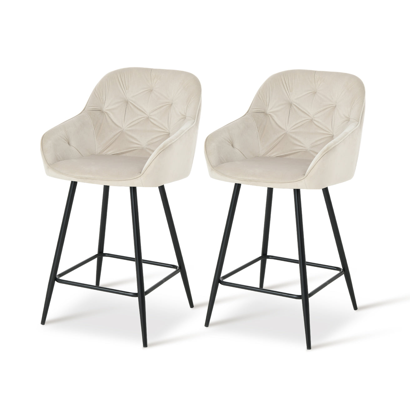 Tabouret de bar design Keaton OFCASA en simili-cuir beige, dossier haut et piètement métal noir – Idéal pour îlots de cuisine modernes