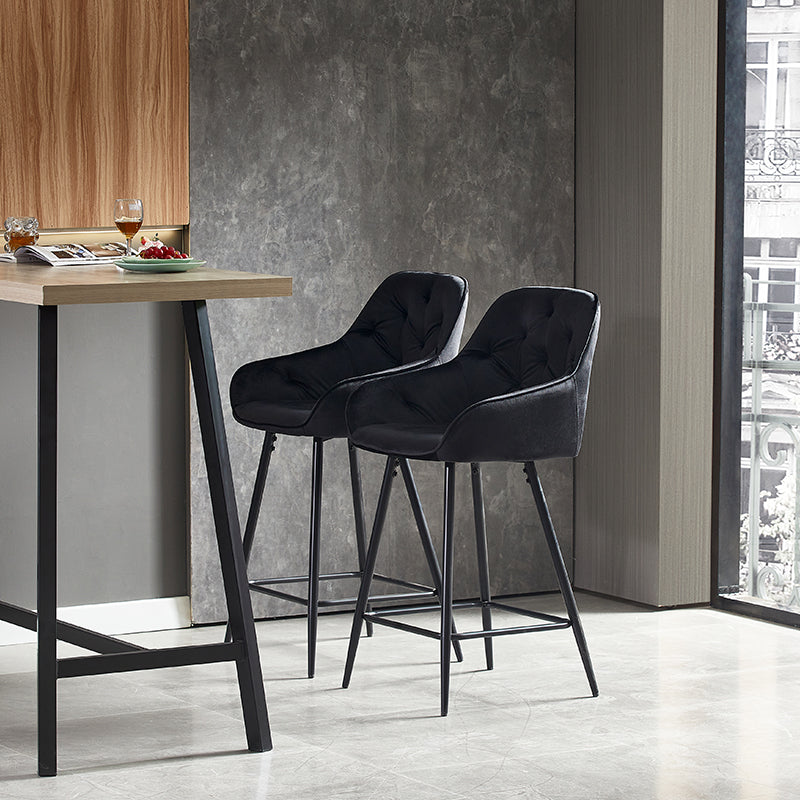 Tabouret de bar design Keaton OFCASA en simili-cuir beige, dossier haut et piètement métal noir – Idéal pour îlots de cuisine modernes