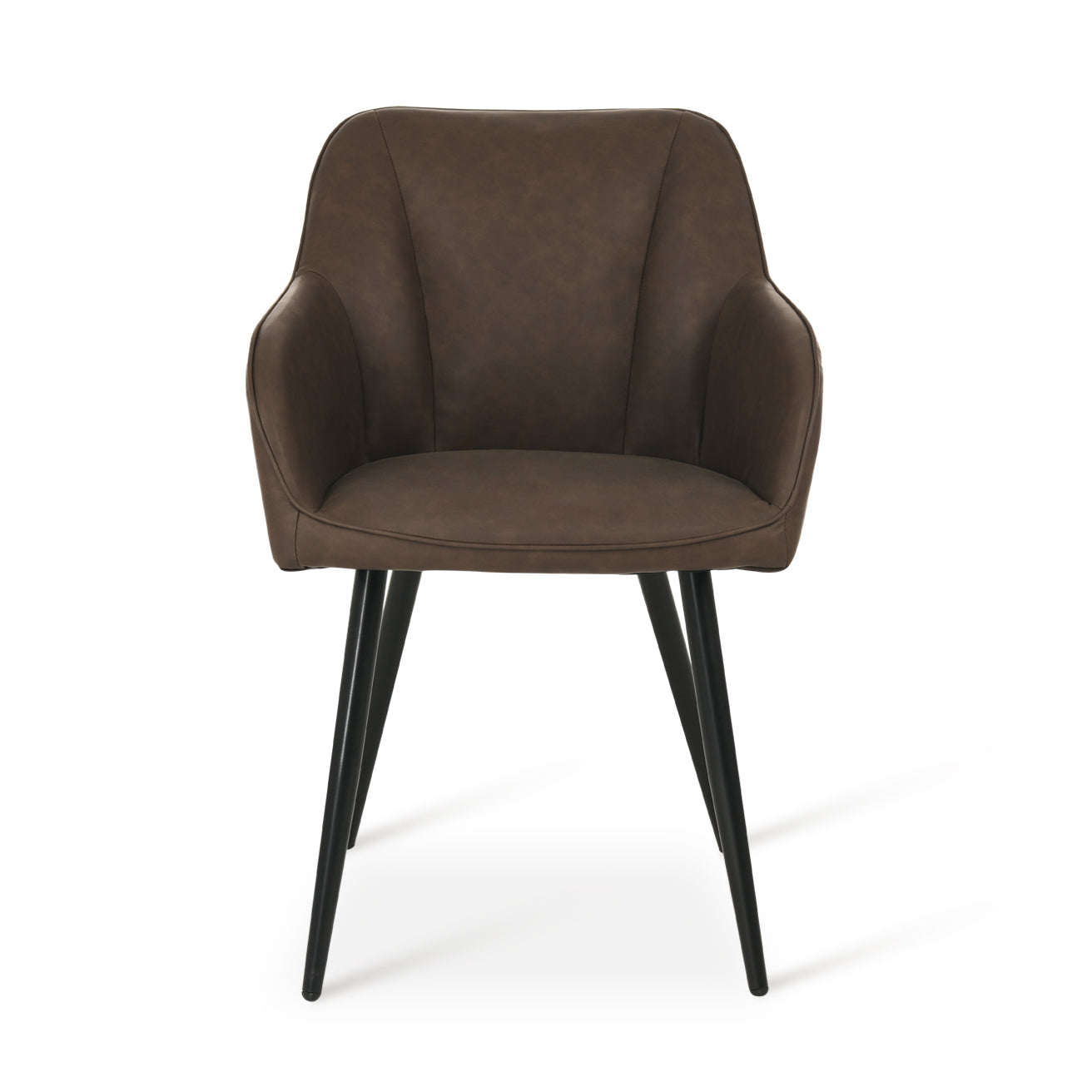 Lot de 4 chaises design Sienna d'OFCASA avec assise rembourrée grise et pieds métal noir, autour d'une table en bois,Chaise de salle à manger Sienna en contexte réel, montrant son dossier ergonomique et son style contemporain