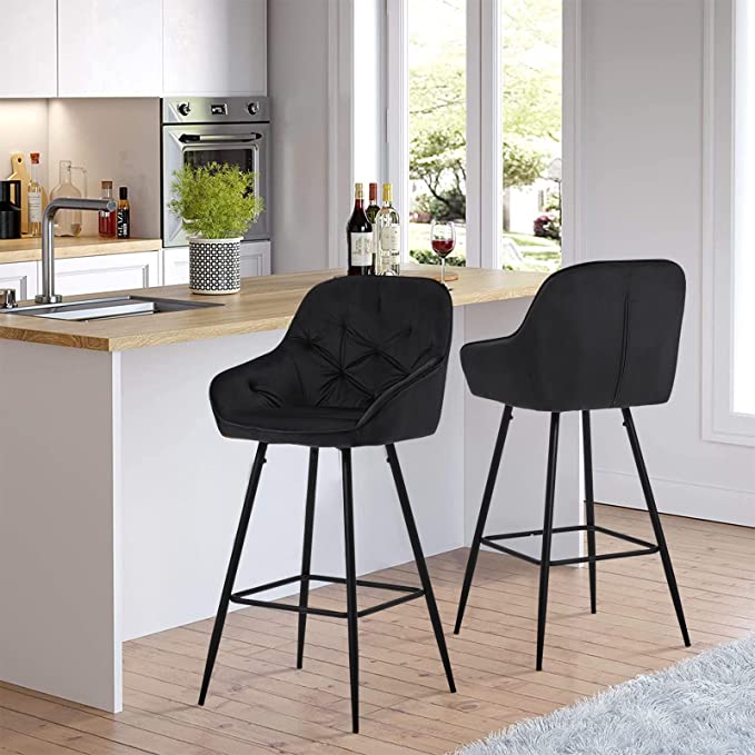Tabouret de bar design Keaton OFCASA en simili-cuir beige, dossier haut et piètement métal noir – Idéal pour îlots de cuisine modernes