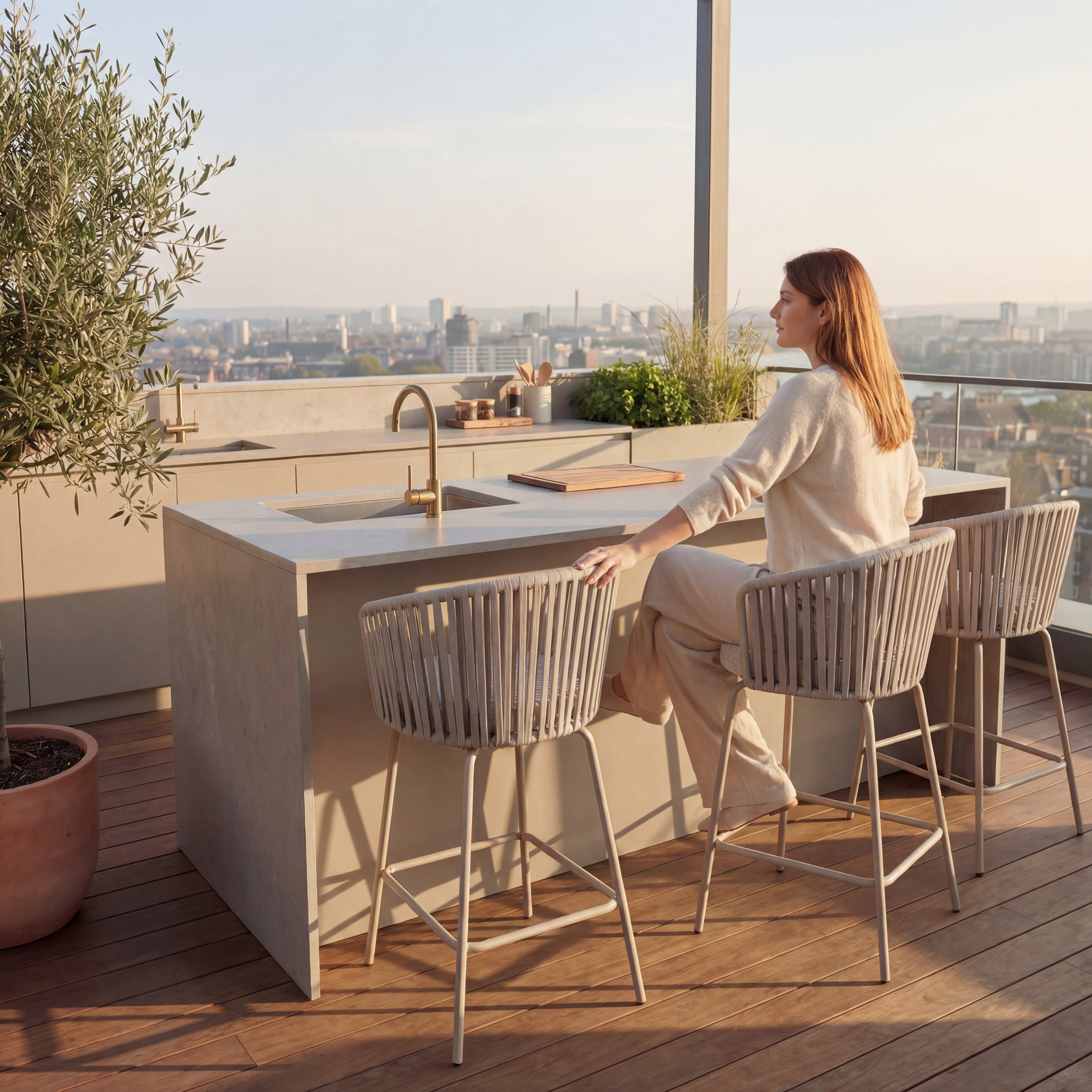 Tabouret de Bar Louisa [Lot de 2] [Tissu effet lin] [65 cm]