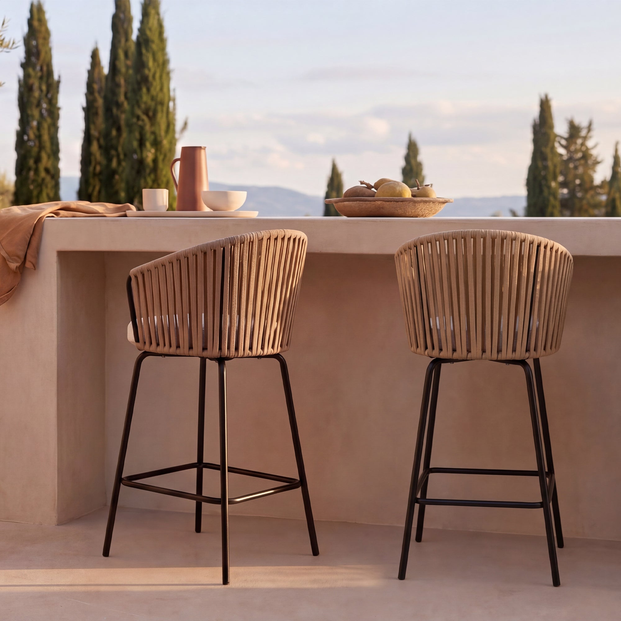 Tabouret de Bar Louisa [Lot de 2] [Tissu effet lin] [65 cm]