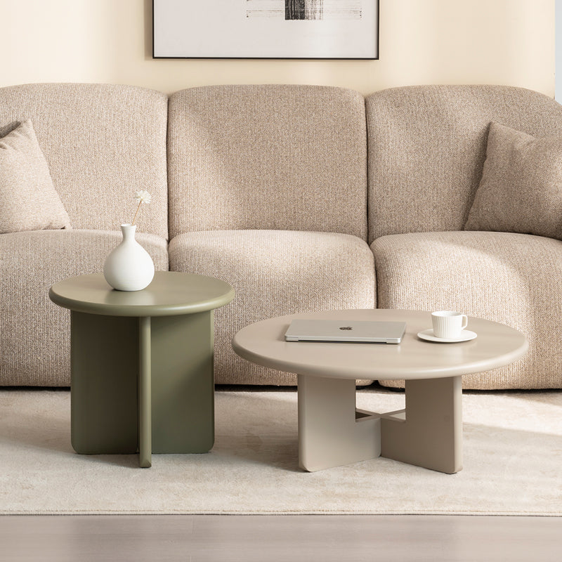 Ensemble de tables basses rondes mates Aine Chelsea [Vert et Beige]
