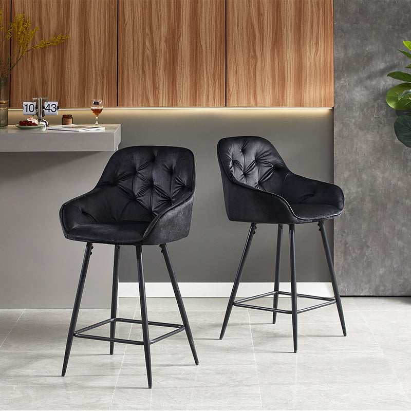 Tabouret de bar design Keaton OFCASA en simili-cuir beige, dossier haut et piètement métal noir – Idéal pour îlots de cuisine modernes