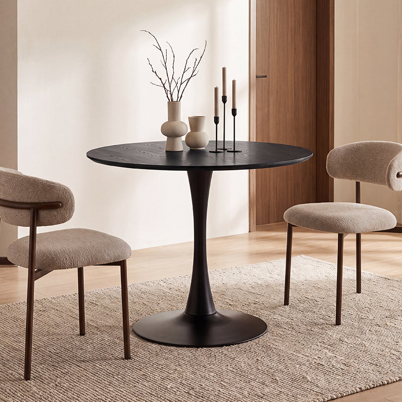 Table de salle à manger ronde Tiana [Travertin & Bois noir] [80 cm]