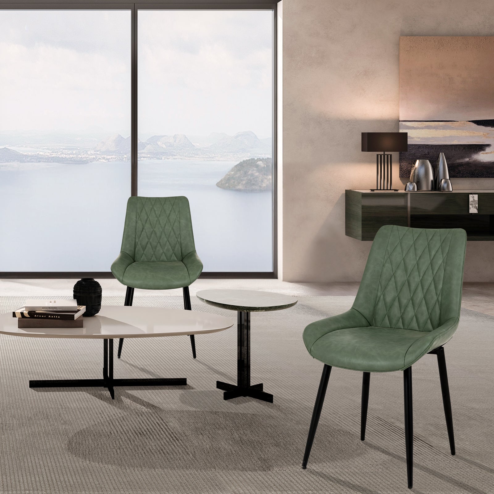 Chaise à manger en similicuir，Meuble de salle à manger design，Décoration intérieure contemporaine，Ensemble de cuisine moderne，Chaise en similicuir，Chaise à manger OFCASA，Chaise en cuir OFCASA，Chaise à manger classique en cuir，Chaise à manger verte，Chaise à manger marron，Décoration d'intérieur，Meubles，Meubles de cuisine